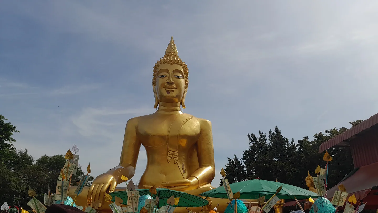 The large golden seated Buddha at Wat Khao Phra Yai on Pratumnak Hill.